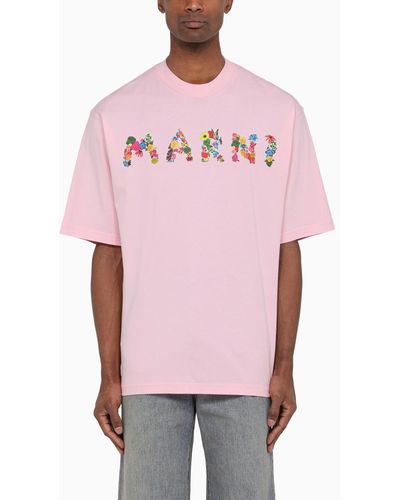 Marni T-shirt With Logo Bouquet - Pink