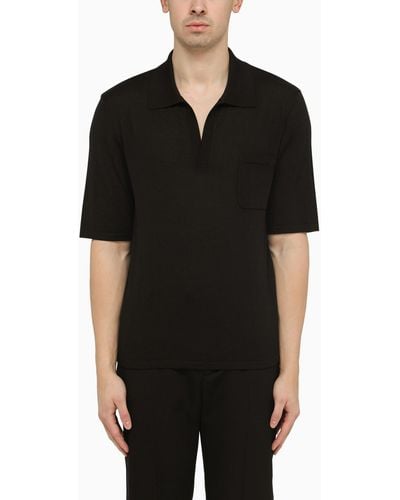 Saint Laurent Wool Cassandre Polo Shirt - Black