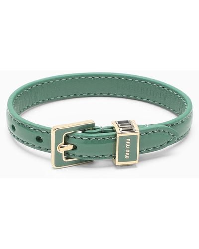 Miu Miu Sage Leather Bracelet - Green