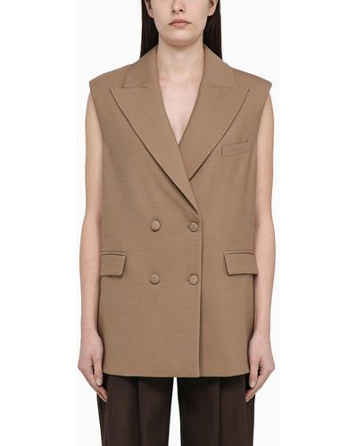 FEDERICA TOSI Desert-coloured Double-breasted Waistcoat In Wool Blend - Natural