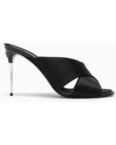 Dolce & Gabbana Mule nera in raso con logo - Nero