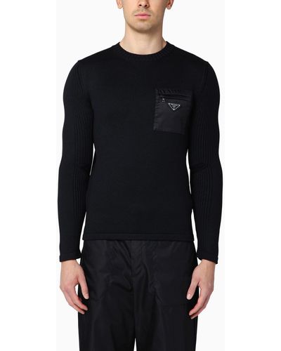 Prada Wool Jumper With Logo Pocket - Black