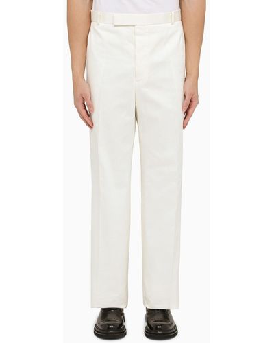 Thom Browne White Straight Cotton Trousers