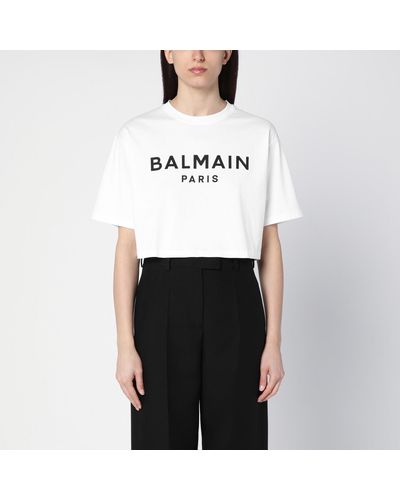 Balmain Cotton Cropped T-shirt With Logo - White