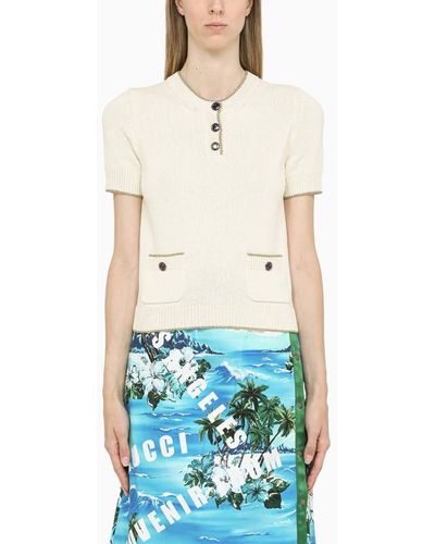 Gucci Short Sleeve Top In An Ivory-coloured Knit - White
