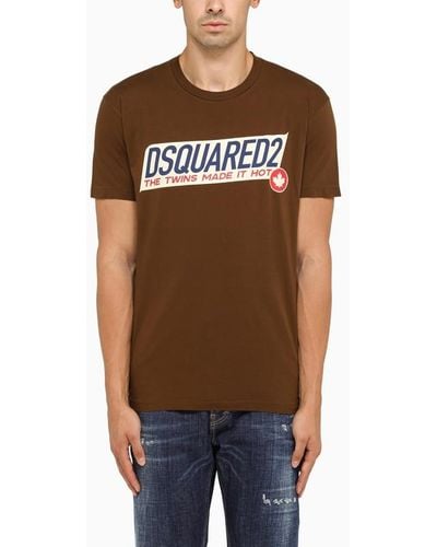DSquared² Brauner Crew Neck T -Shirt mit Logo - Marrone