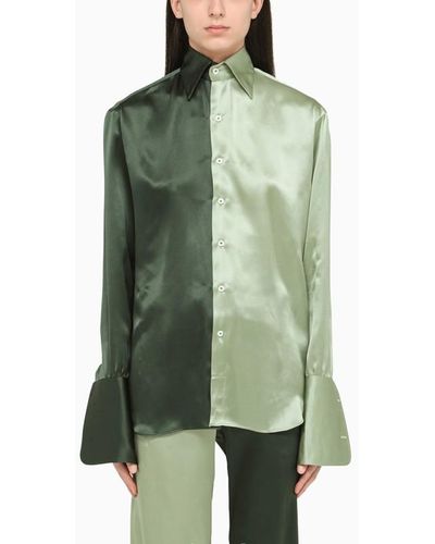 Woera Camicia color-block in seta - Verde