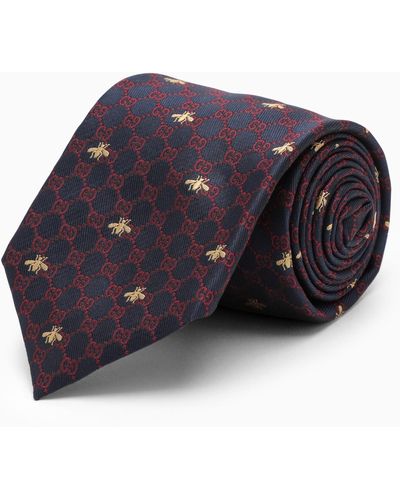 Gucci Red/ Silk Tie With Bees - Blue