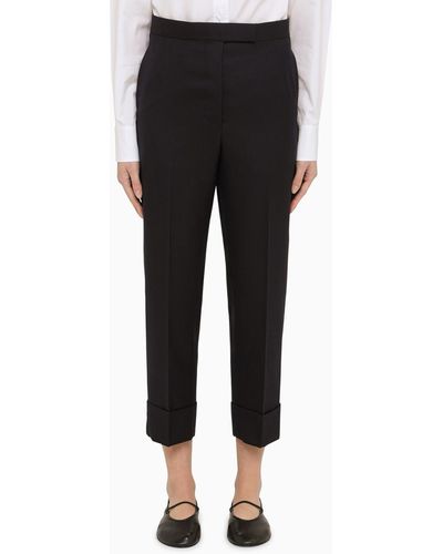 Thom Browne Wool Trousers With Lapels - Black