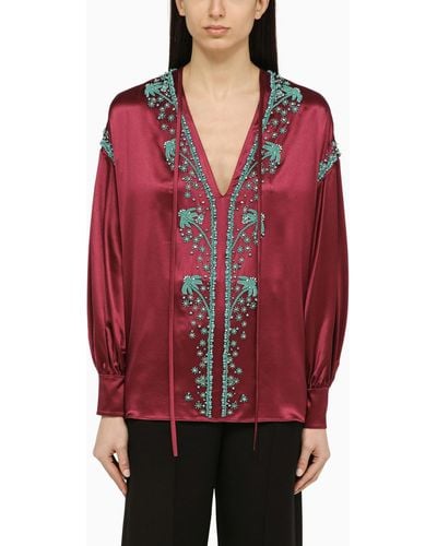 Valentino Bordeaux Silk Blouse With Sequins - Red