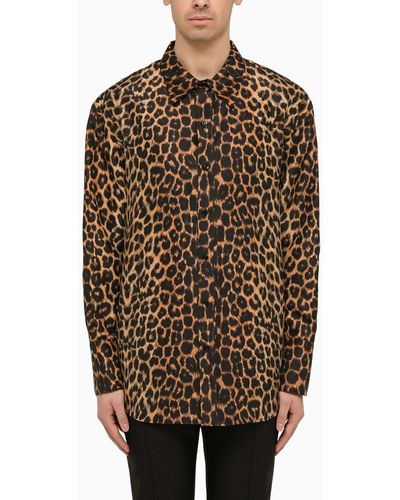 Saint Laurent Leopard Print Silk Shirt - Brown
