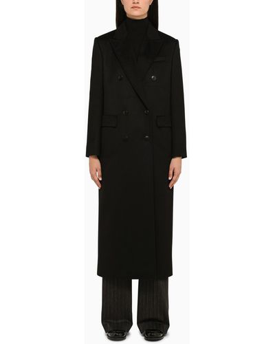 Max Mara Studio Black Double Breasted Coat In Virgin Wool