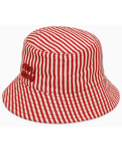 Miu Miu Striped Linen Blend Bucket Hat With Envelope - Red