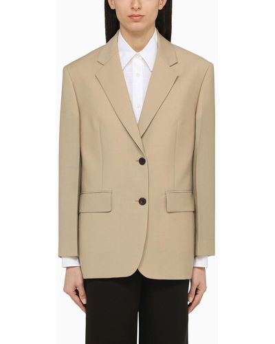 Prada Rope-coloured Single-breasted Jacket In Wool And Mohair - Natural