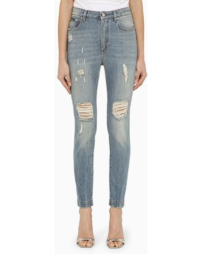 Dolce & Gabbana Audry Denim Skinny Jeans With Wear And Tear - Blue