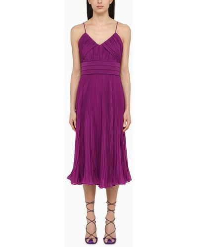Max Mara Purple Pleated Midi Dress