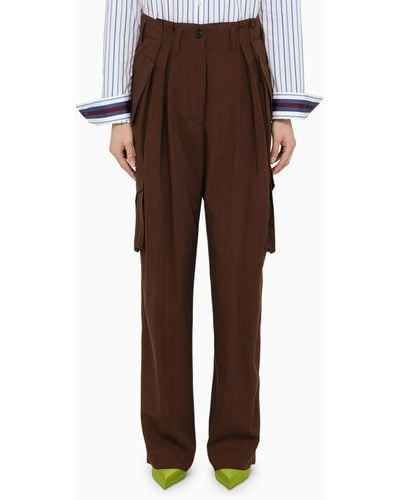 Dries Van Noten Viscose And Silk Cargo Trousers - Brown
