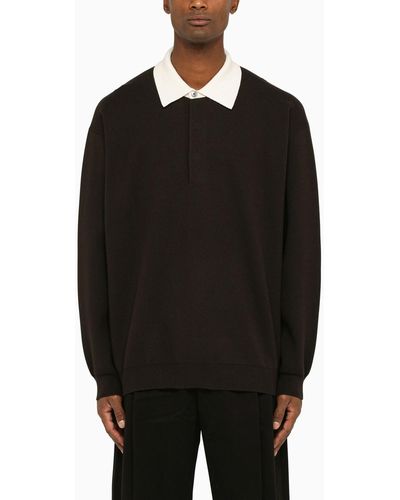 Studio Nicholson Wool-blend Ganache Polo Shirt - Black