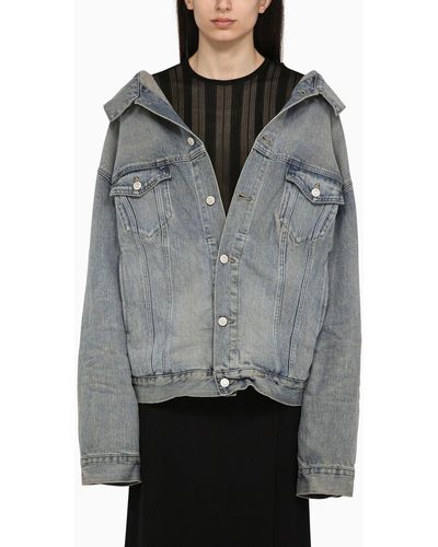 Balenciaga Off Shoulder Light Denim Jacket - Gray