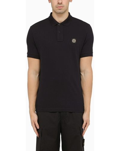 Stone Island Navy Short-sleeved Polo Shirt With Logo - Black