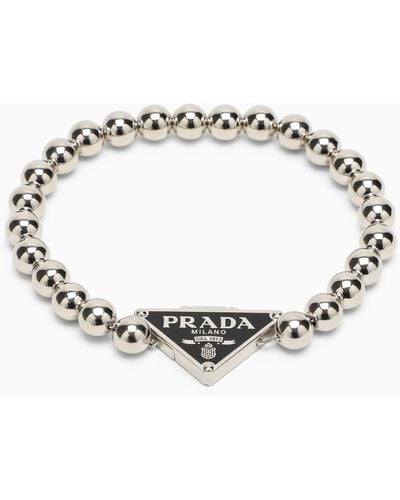 Prada 925 Silver Bracelet With Logo - Black - Metallic