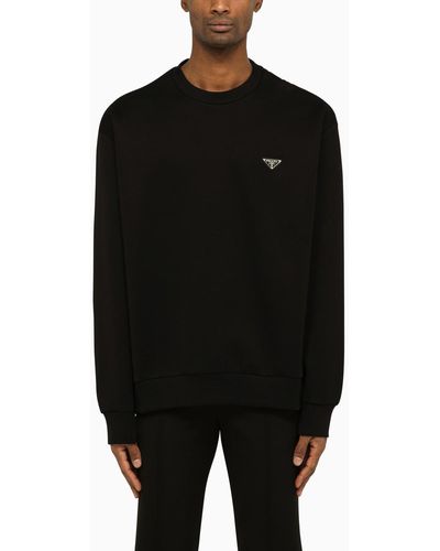 Prada Crewneck Sweatshirt With Triangle Logo - Black