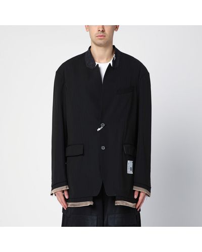 Maison Mihara Yasuhiro Wool-blend Jacket With Raw Cut Hem - Black
