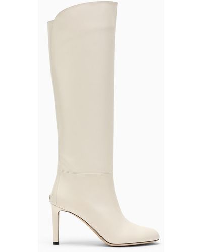 Jimmy Choo Karter Boots In Milk-coloured Leather - Natural