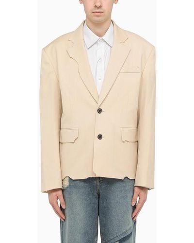 Adererror Cream Coloured Wool Blend Single Breasted Blazer - Natural