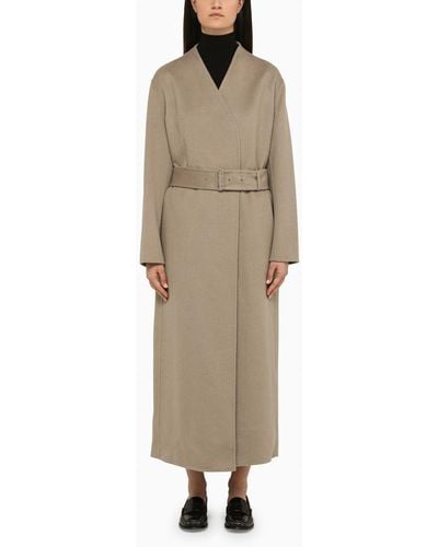 Calvin Klein Grey Wool Coat With Belt - Natural