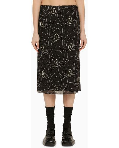 Prada Printed Skirt In Georgette - Black