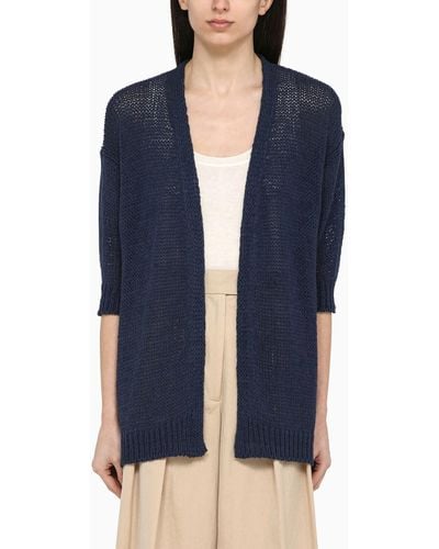 Roberto Collina Navy Cardigan In Cotton Blend Knit - Blue