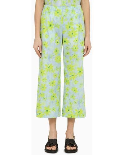 Marni Light Blue/green Cotton Cropped Trousers