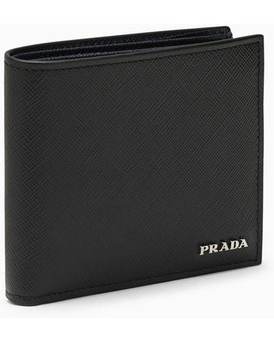 Prada /blue Saffiano Wallet With Logo - Black