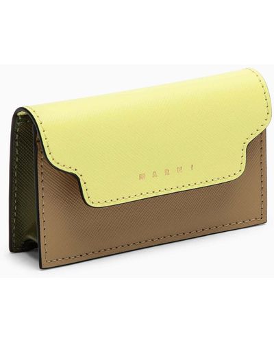 Marni Business Card Holder Vanilla/green Leather - Yellow