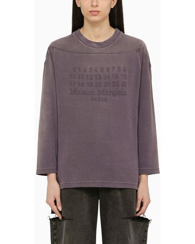 Maison Margiela Aubergine-coloured Cotton Jumper With Logo - Purple