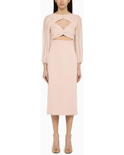 Costarellos Arwenne Light Pink Silk Midi Dress - Natural