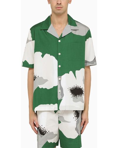 Valentino Emerald Green/grey Cotton Flower Portrait Shirt