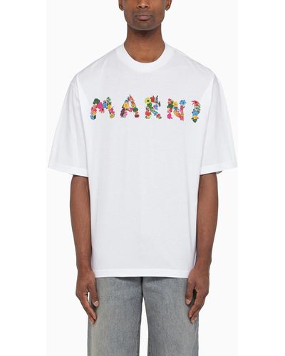 Marni T-shirt With Logo Bouquet - White