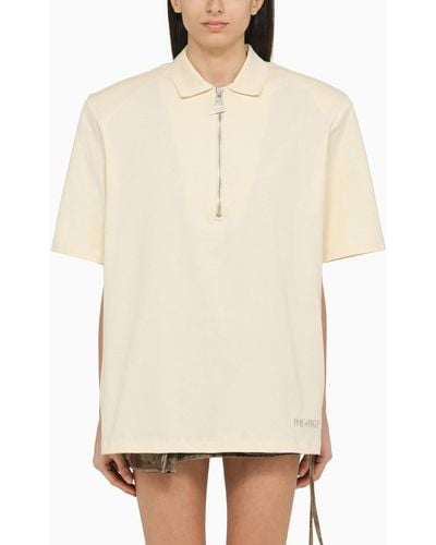 The Attico Cream Coloured Polo Shirt With Oversize Shoulders - Natural