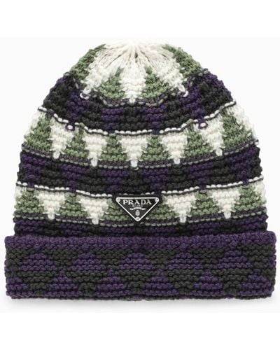 Prada Cappello con intarsio multicolore in lana e cashmere - Viola