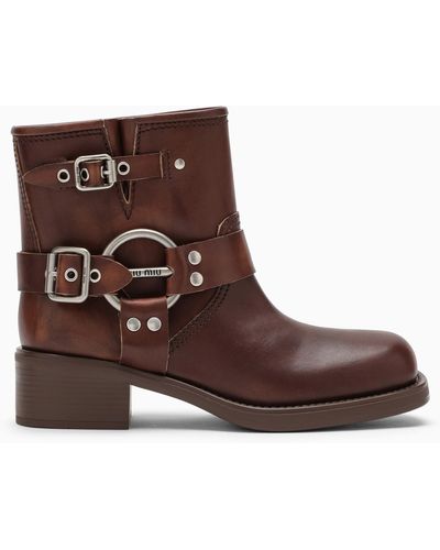 Miu Miu Vintage-effect Leather Ankle Boot - Brown