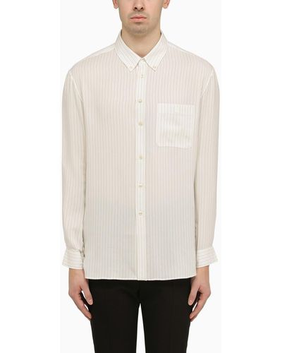 Saint Laurent Cassandre Striped Silk Shirt - White