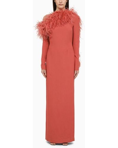 ‎Taller Marmo Peony Coloured Long Dress With Feathers