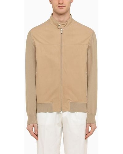 Brunello Cucinelli Jacket With Knitted Sleeves - Natural
