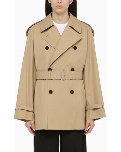 Burberry Short Double-breasted Beige Trench Coat With Belt - Natural