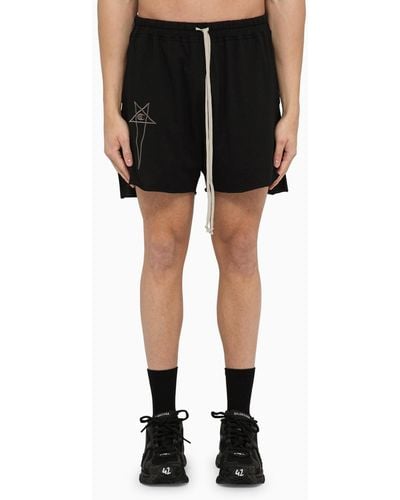 Rick Owens Cotton Dolphin Short With Logo - Black