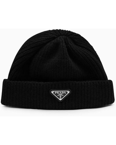 Prada Wool And Cashmere Cap With Logo - Black