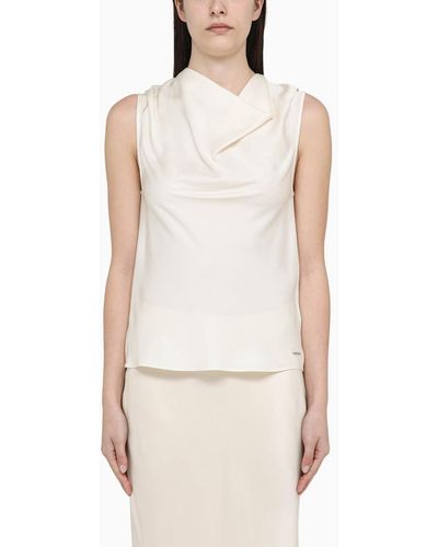 Calvin Klein Vanilla Viscose Sleeveless Blouse - Natural