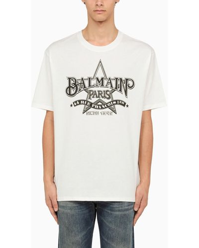 Balmain Crew-neck T-shirt With Logo - Natural